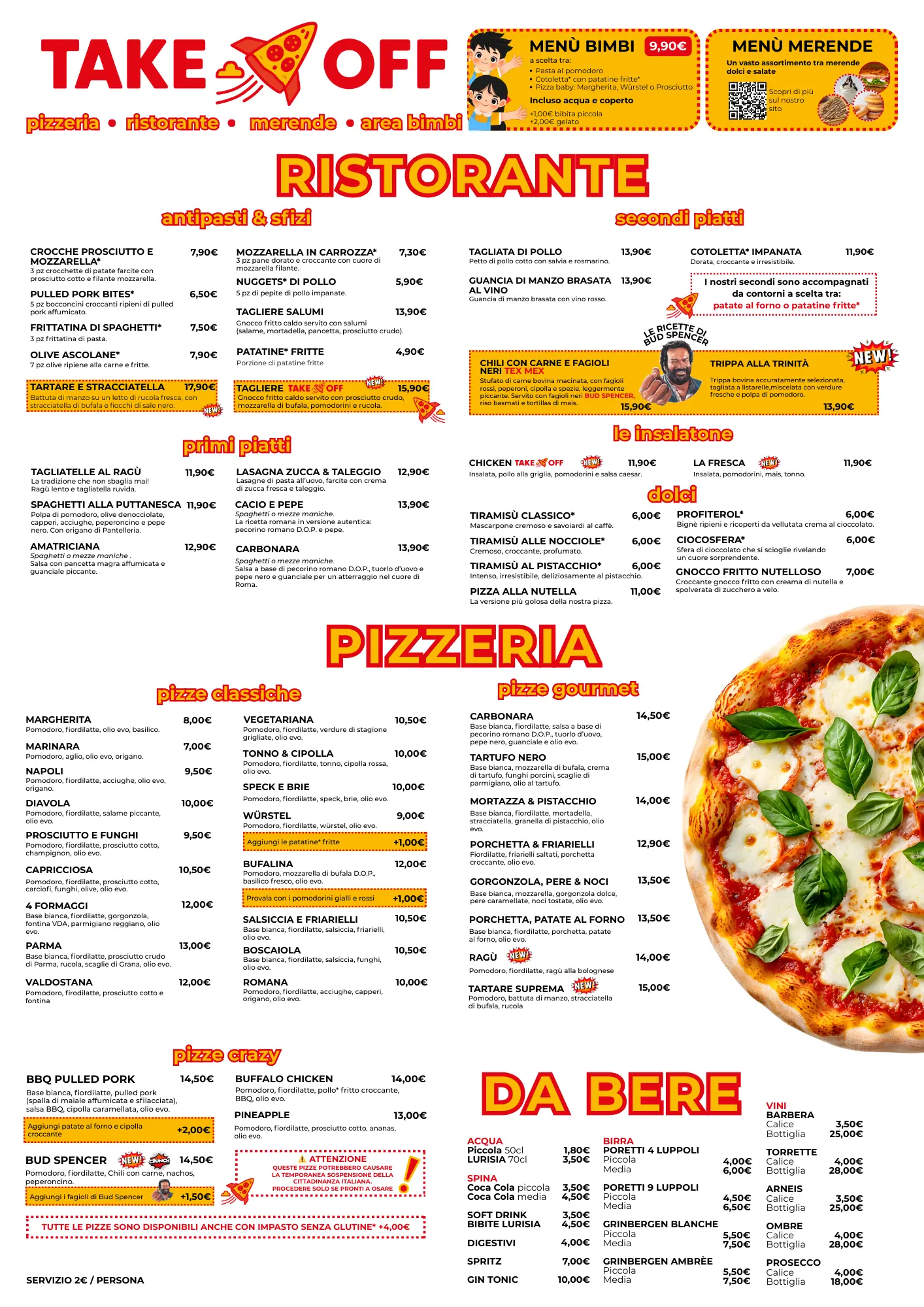 Take Off Pizzeria Ristorante Area Bimbi Aosta Menù